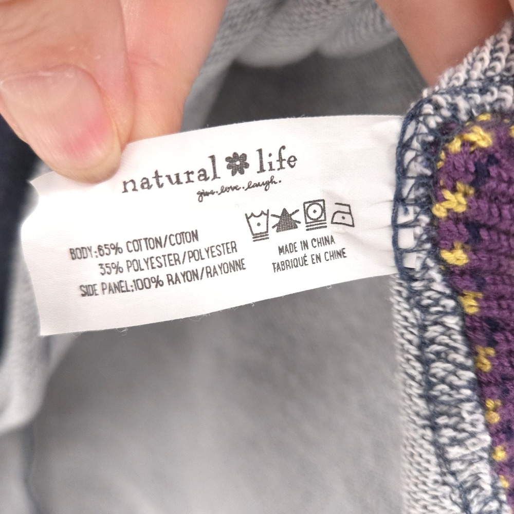 Natural Life Knit Trim Sweatshirt Women S/M Blue Boho Raw Edge Top Cozy - Picture 7 of 8